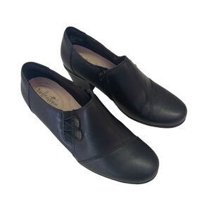 Clarks Womens Emslie Warren Side Button Shooties Black Leather Size 7M